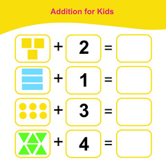 Counting Game for Preschool Children. Math Worksheet for Preschool. Geometric shapes theme. Educational printable math worksheet. Additional math for kids. Vector illustration.