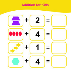 Counting Game for Preschool Children. Math Worksheet for Preschool. Geometric shapes theme. Educational printable math worksheet. Additional math for kids. Vector illustration.