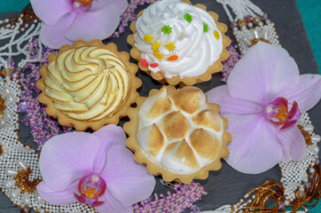 sweet desert with archide flower for baqckground