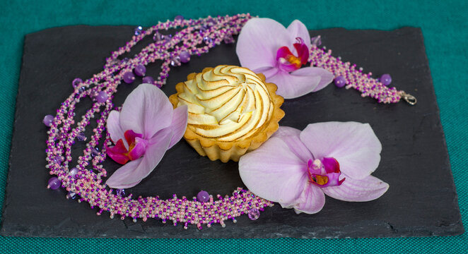 sweet desert with archide flower for baqckground