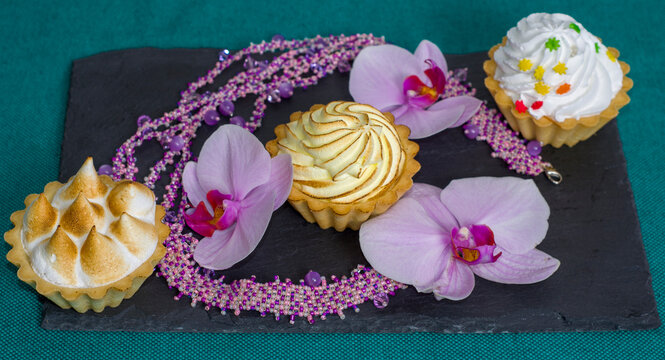 sweet desert with archide flower for baqckground