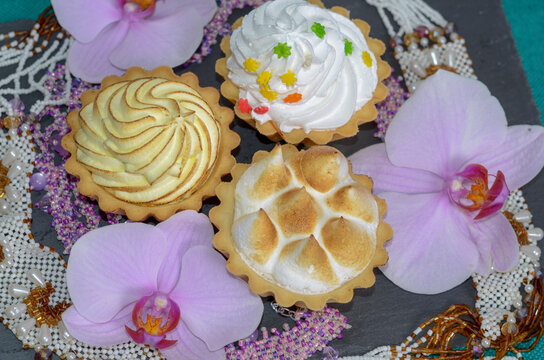 sweet desert with archide flower for baqckground