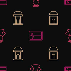 Set line Angel, Old crypt and Beat dead in monitor on seamless pattern. Vector