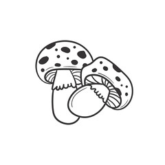Hand drawn autumn mushroom doodle colorless illustrations. Сute vector objects. Illustrations for poster, background or card.