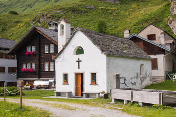 Fototapeta na wymiar Riale is an Italian walser alpine village located in the far north of the Piedmont region