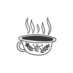 Hand drawn autumn cup of coffee or tea doodle colorless illustrations. Сute vector objects. Illustrations for poster, background or card.