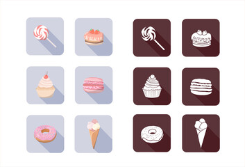 a set of vector flat icons on the theme of sweets