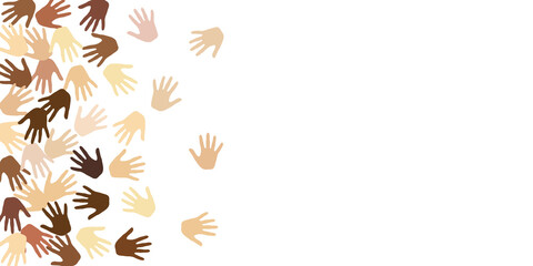 Fototapeta na wymiar Male and female hands of different skin color vector illustration. Elections