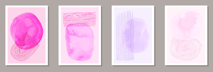 Hand drawn minimal postcards vector collection.