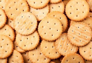 Round crackers background. The view from top