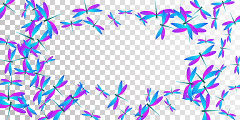 Tropical blue purple dragonfly cartoon vector wallpaper. Summer vivid damselflies. Wild dragonfly cartoon baby illustration. Gentle wings insects patten. Fragile creatures