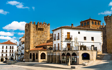 Fototapeta na wymiar View of Bujaco Tower in Caceres, Spain
