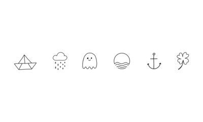 set of playful icon illustrations. collection of simple and minimalist icons in outline style. icon illustration of travel and adventure pack.