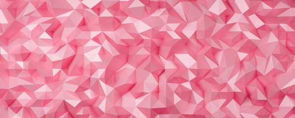 Pink triangle low polygon. Rose gold geometric triangular polygonal. Abstract mosaic background. 3D Rendering illustration.