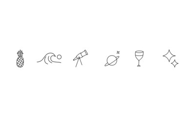 set of playful icon illustrations. collection of simple and minimalist icons in outline style. icon illustration of travel and adventure pack.