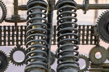 Old rusty gears close up. Metal texture background