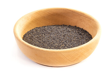 poppy seed in bowl isolated on white background
