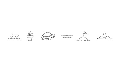 set of playful icon illustrations. collection of simple and minimalist icons in outline style. icon illustration of travel and adventure pack.