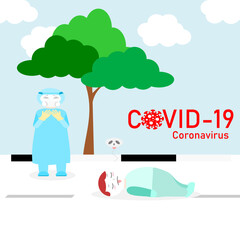 Medical personnel wearing PPE clothes are crying and people lying dead in the middle of the road