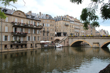 bridge, river moselle and buildings in metz in lorraine (france)