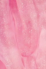 Abstract pink liquid background, paint splash, swirl pattern and water drops, beauty gel and...