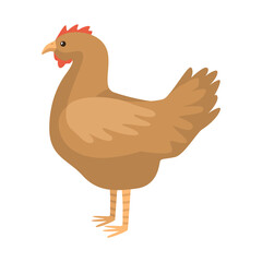 Cute hen isolated on white background. Funny cartoon character farm brown color.