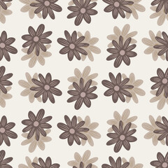 Seamless pattern with beige random daisy flowers ornament. Nature background. Field natural print.