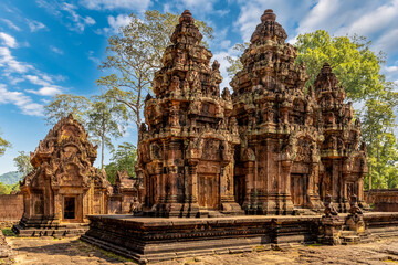 Fototapeta na wymiar Landscape with Banteay Srei or Lady Temple, Siem Reap, Cambodia