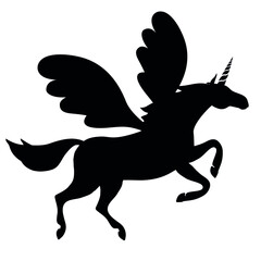 Vector flat pegasus unicorn silhouette isolated on white background
