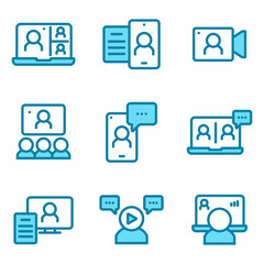 Video conference related vector icons. Contains such icons as video call, laptop, meeting, conference call, chat and more. Virtual vector and collection.