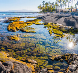 Tide Pools and Exposed Lava on Kiholo Bay Beach, Hawaii Island, Hawaii, USA