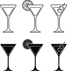 Martini Glass Drink with Olive and Lime - Clipart Set
