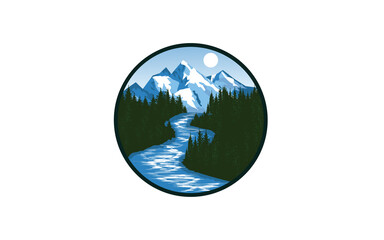 RIVER AND MOUNTAIN LANDSCAPE LOGO
