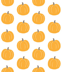 Vector seamless pattern of colored hand drawn doodle sketch pumpkin isolated on white background