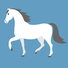 Obraz na płótnie Canvas Vector flat cartoon white horse isolated on blue background