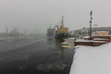 ships are in ice in St. Petersburg