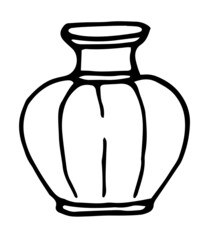 Vector vase. hand-drawn home interior element flower vase in doodle style isolated outline of black on white for a design template. a vase with a neck and a round shape with a texture of vertical stri