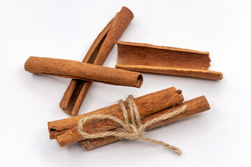 Cinnamon sticks on a white background