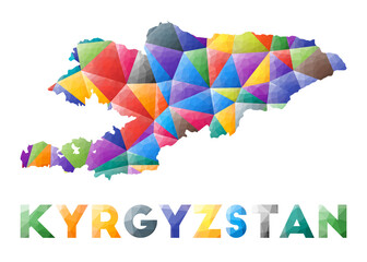 Kyrgyzstan - colorful low poly country shape. Multicolor geometric triangles. Modern trendy design. Vector illustration.