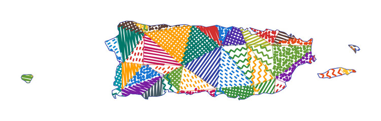 Fototapeta premium Kid-style map of Puerto Rico. Hand-drawn polygons in the shape of Puerto Rico. Vector illustration.