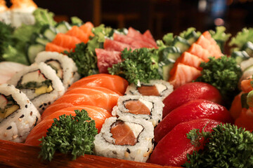 comida japonesa, sushi, sashimi, Salmão, Atum, Peixe branco, restaurante japonês