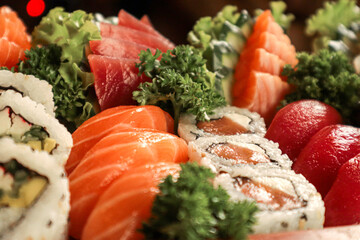comida japonesa, sushi, sashimi, Salmão, Atum, Peixe branco, restaurante japonês