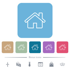 Home outline flat icons on color rounded square backgrounds