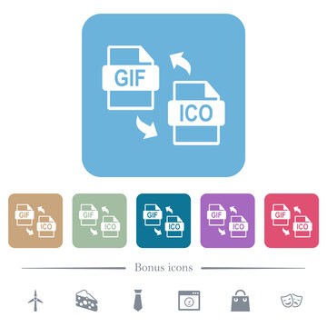 GIF ICO file conversion flat icons on color rounded square backgrounds