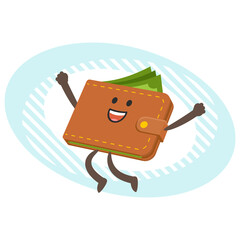 Cartoon Wallet Character joyfully jumping