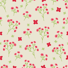 Floral seamless pattern with meadow flowers on beige background