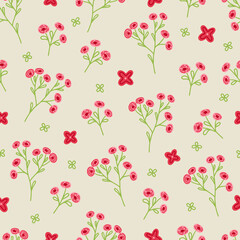 Floral seamless pattern with meadow flowers on beige background
