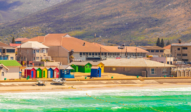 Fish Hoek at Beach False Bay turquoise water Cape Town.