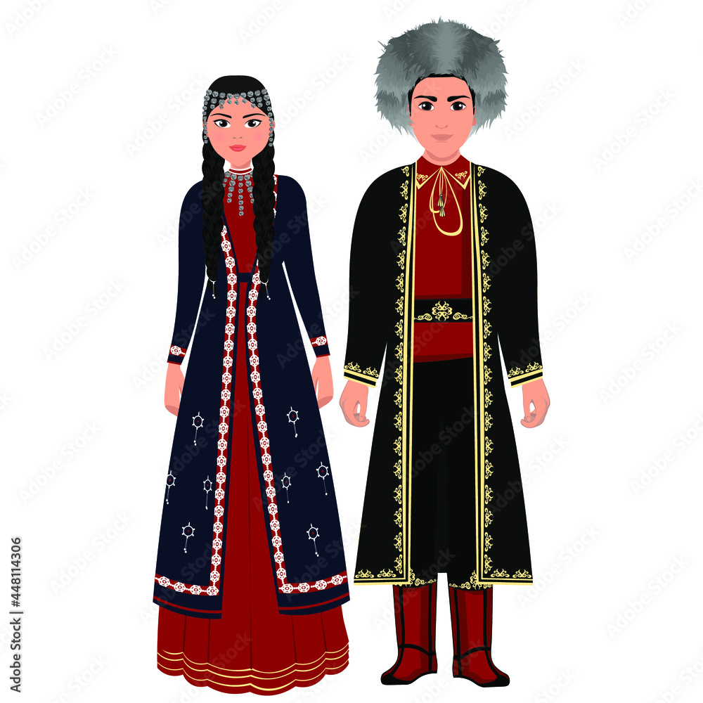 Wall mural Woman and man in folk national Bashkir costumes. Vector illustration