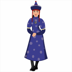 Woman in folk national Buryat costume. Vector illustration